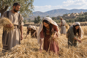 Biblical Harvest Gleaners in Golden Fields