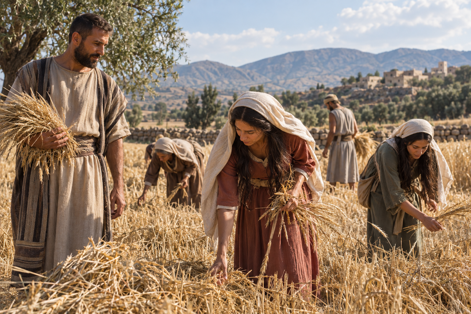 Biblical Harvest Gleaners in Golden Fields