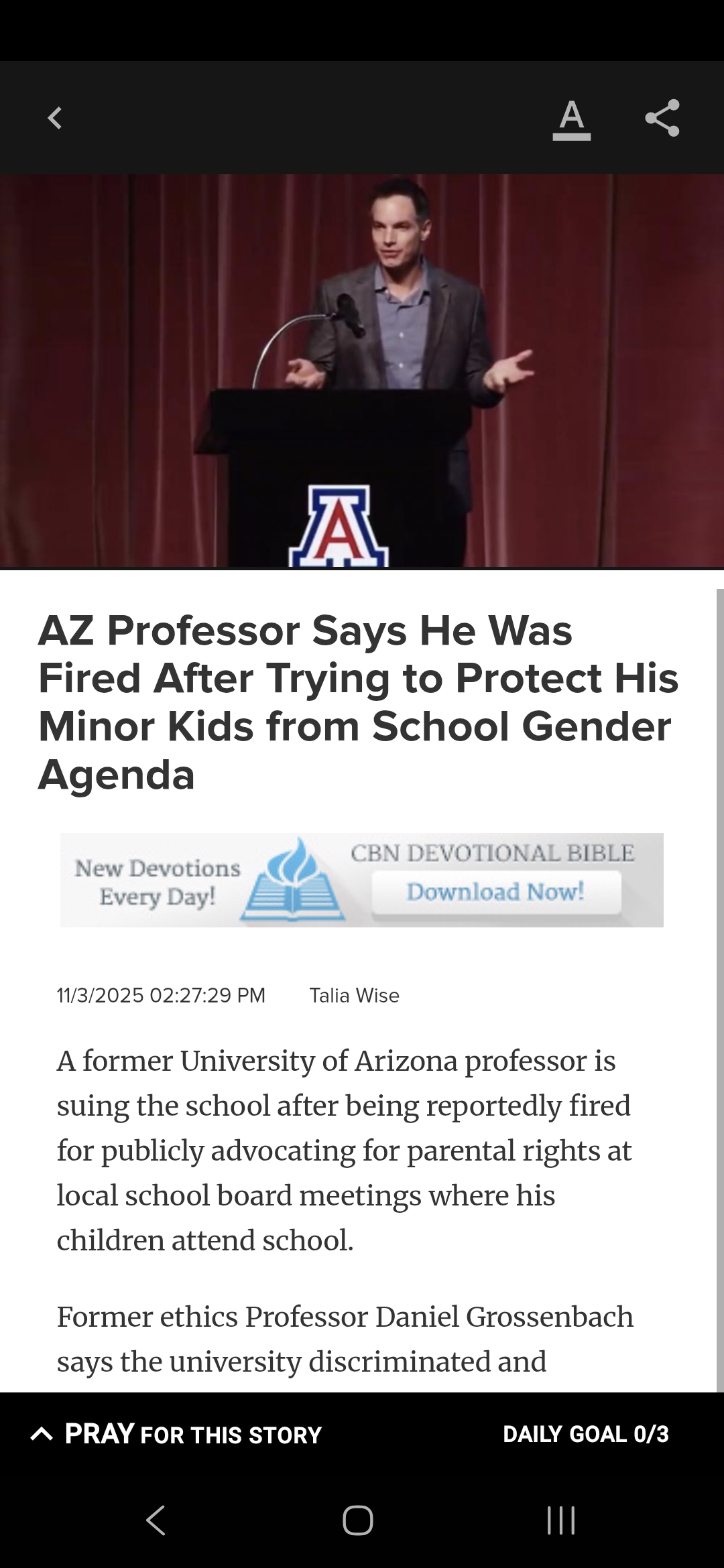 AZ Professor Says He Was Fired After Trying to Protect His Minor Kids from School Gender Agenda