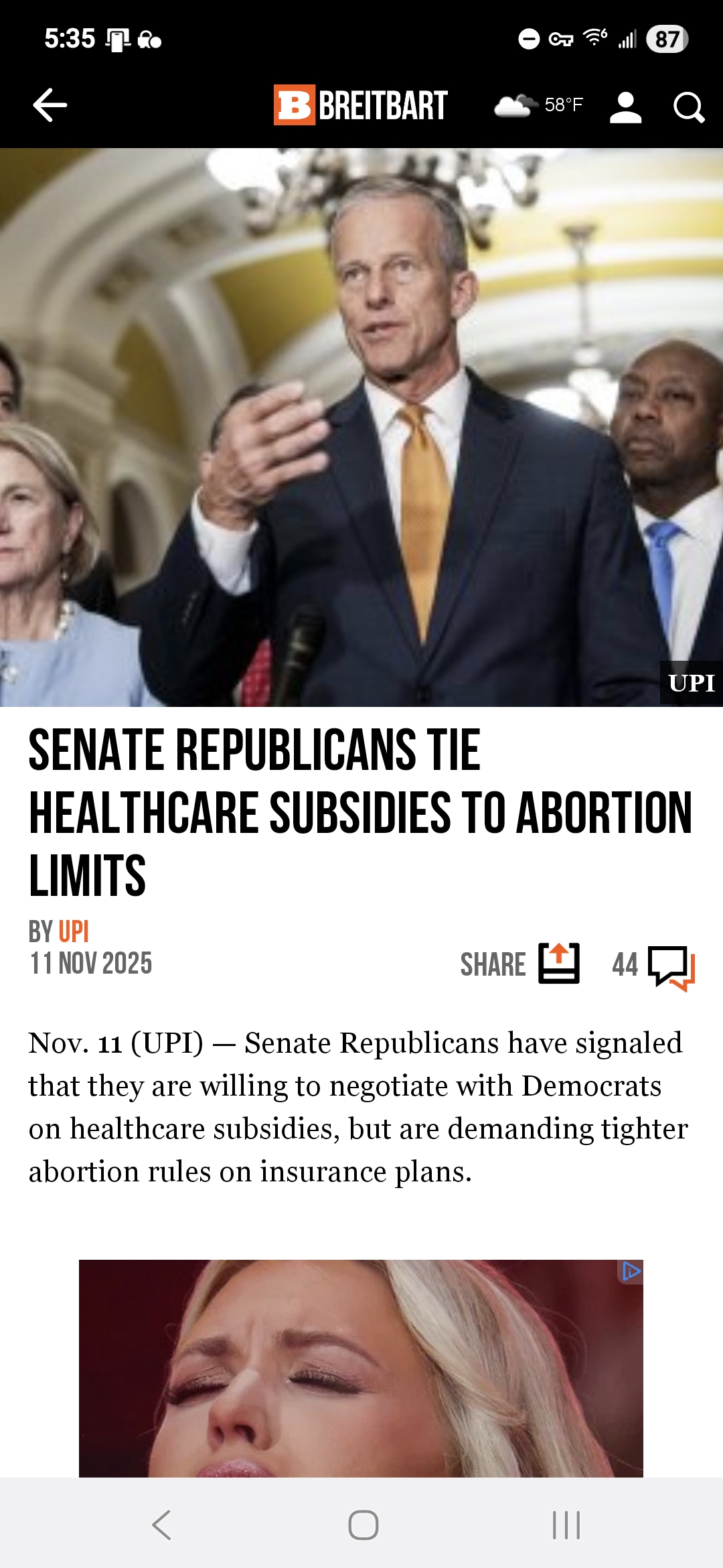 Senate Republicans tie healthcare subsidies to abortion limits