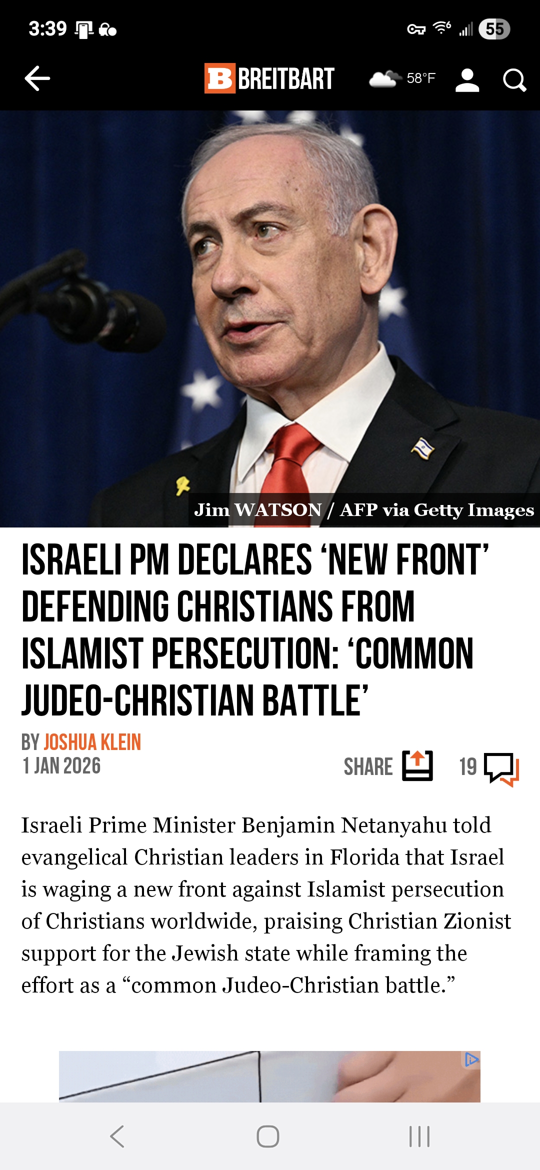 Israeli PM Declares &lsquo;New Front&rsquo; Defending Christians from Islamist Persecution: &lsquo;Common Judeo-Christian Battle&rsquo;