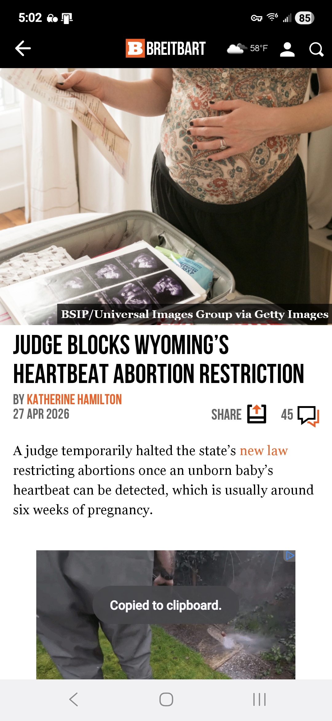 Judge Blocks Wyoming&rsquo;s Heartbeat Abortion Restriction