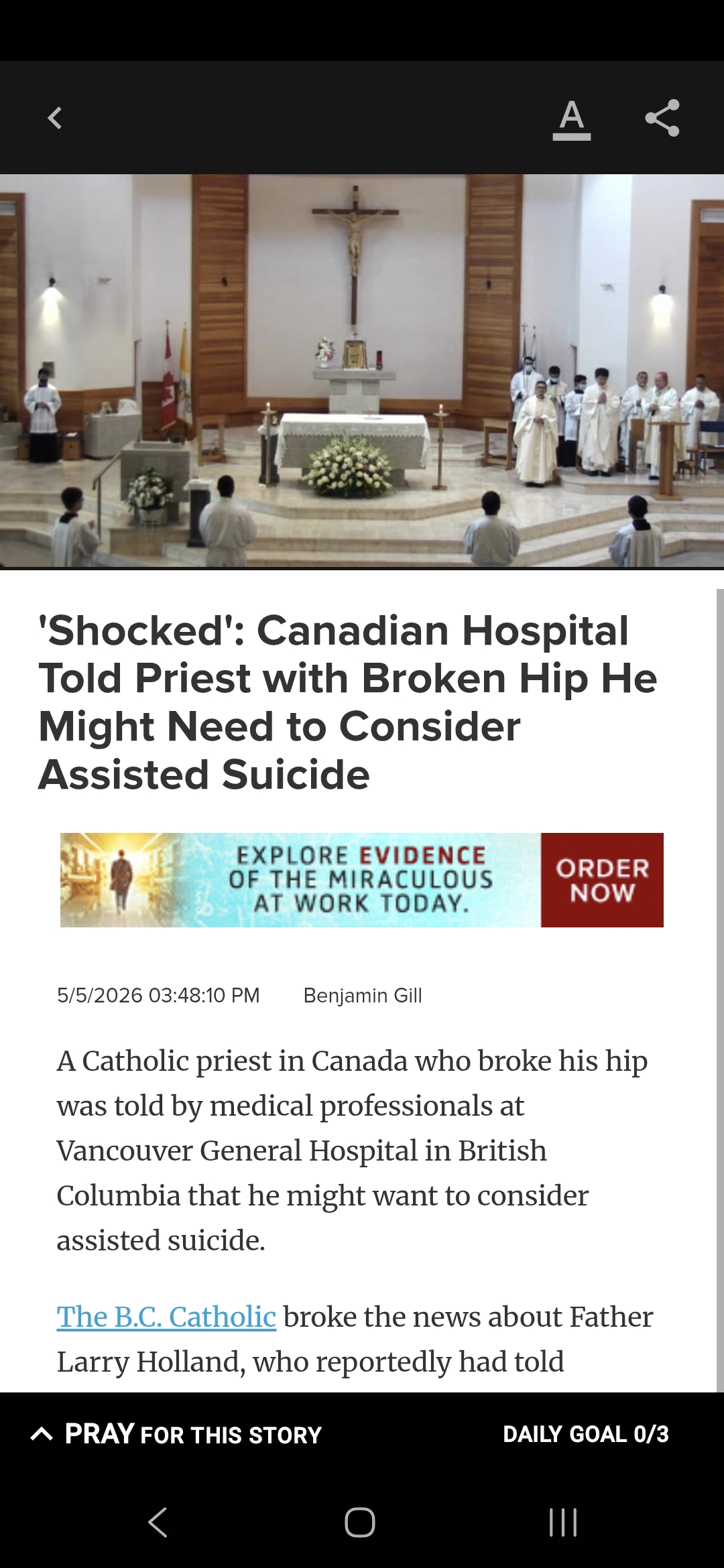 ‘Shocked’: Canadian Hospital Told Priest with Broken Hip He Might Need to Consider Assisted Suicide