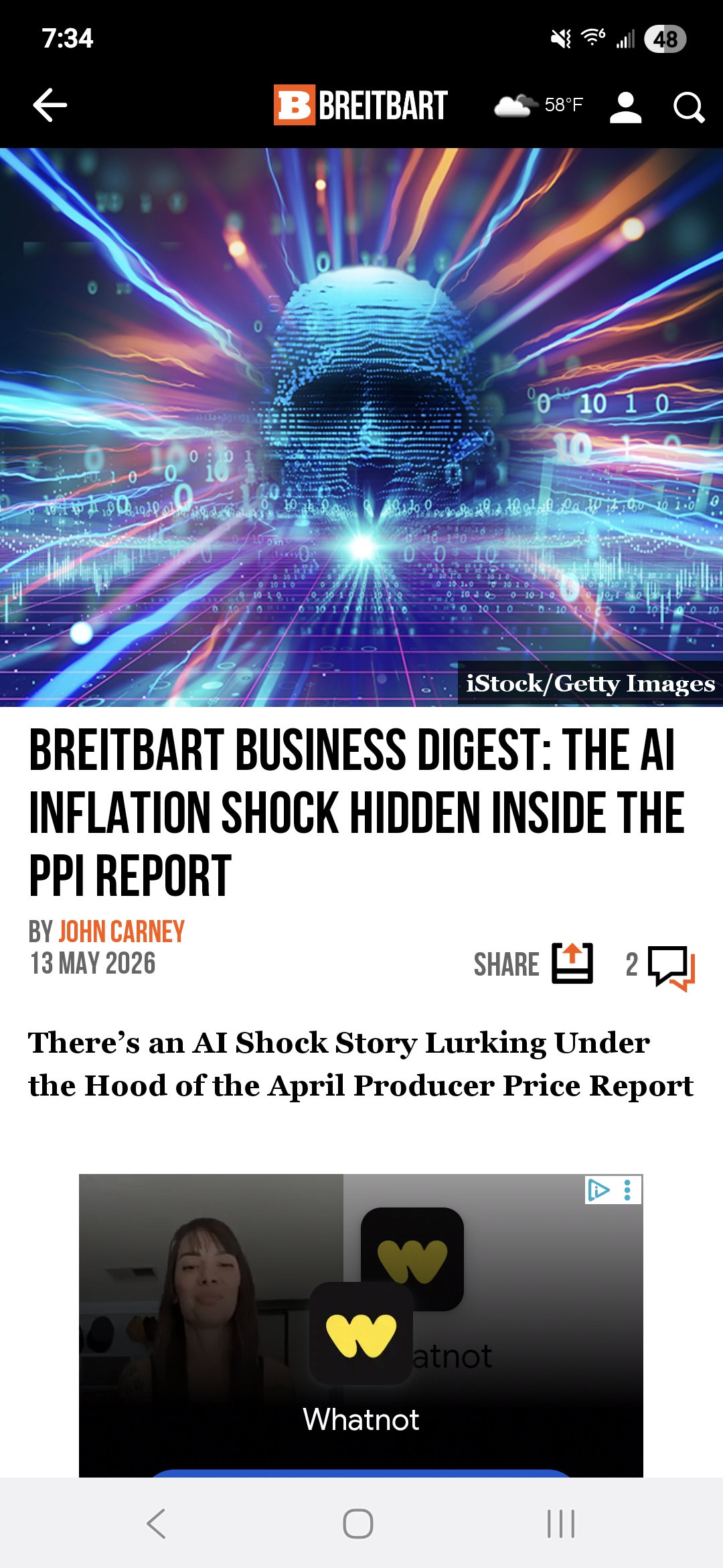 Breitbart Business Digest: The AI Inflation Shock Hidden Inside the PPI Report