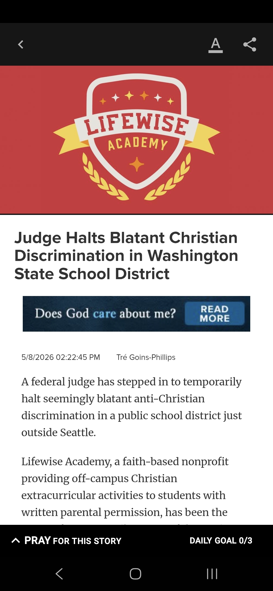FW: Judge Halts Blatant Christian Discrimination in Washington State School District