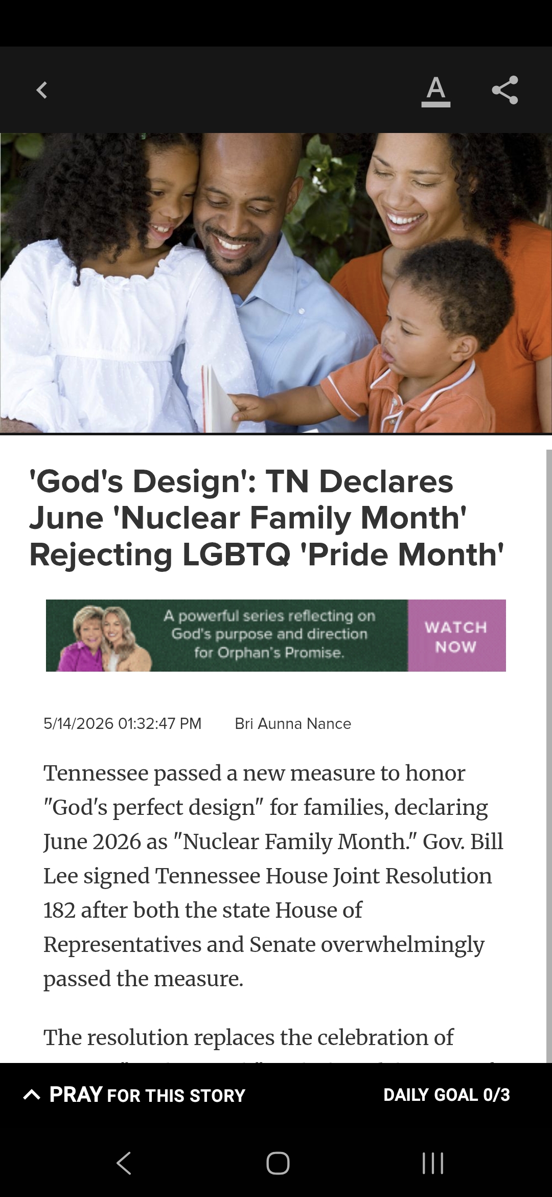 ‘God’s Design’: TN Declares June ‘Nuclear Family Month’ Rejecting LGBTQ ‘Pride Month’