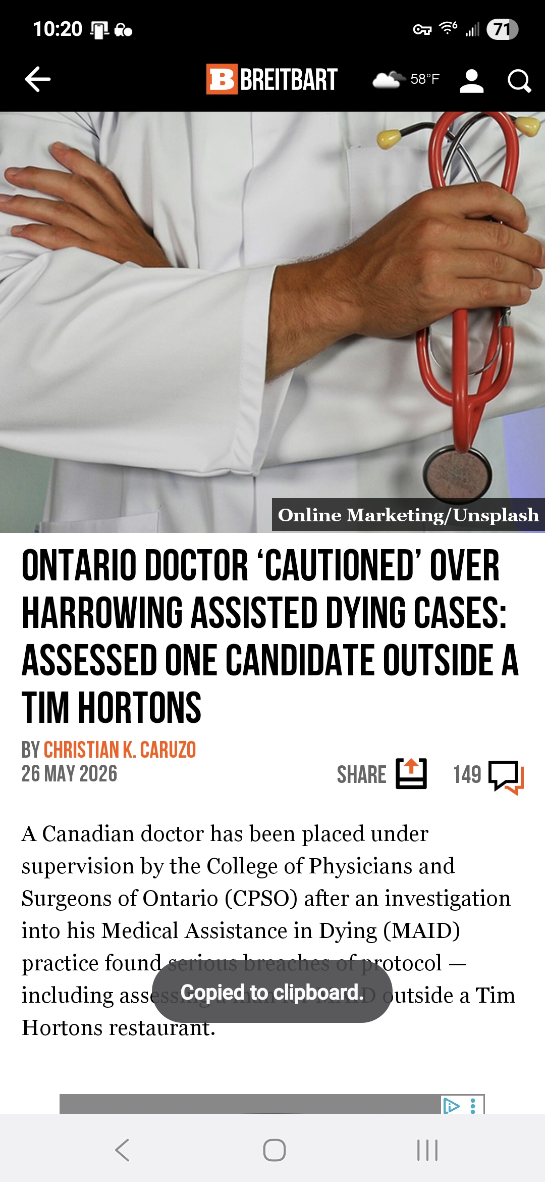 Ontario Doctor &lsquo;Cautioned&rsquo; over Harrowing Assisted Dying Cases: Assessed One Candidate Outside a Tim Hortons