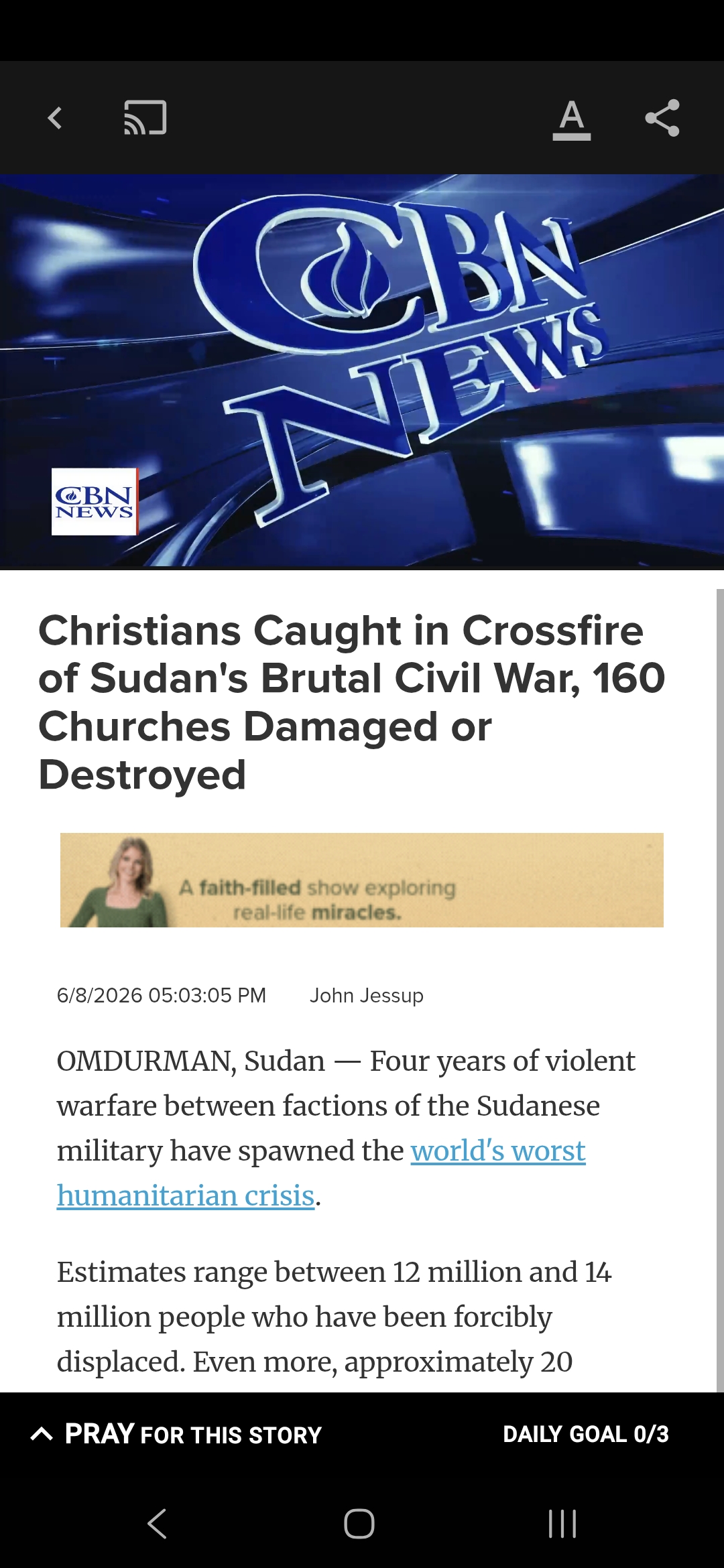 Christians Caught in Crossfire of Sudan’s Brutal Civil War, 160 Churches Damaged or Destroyed