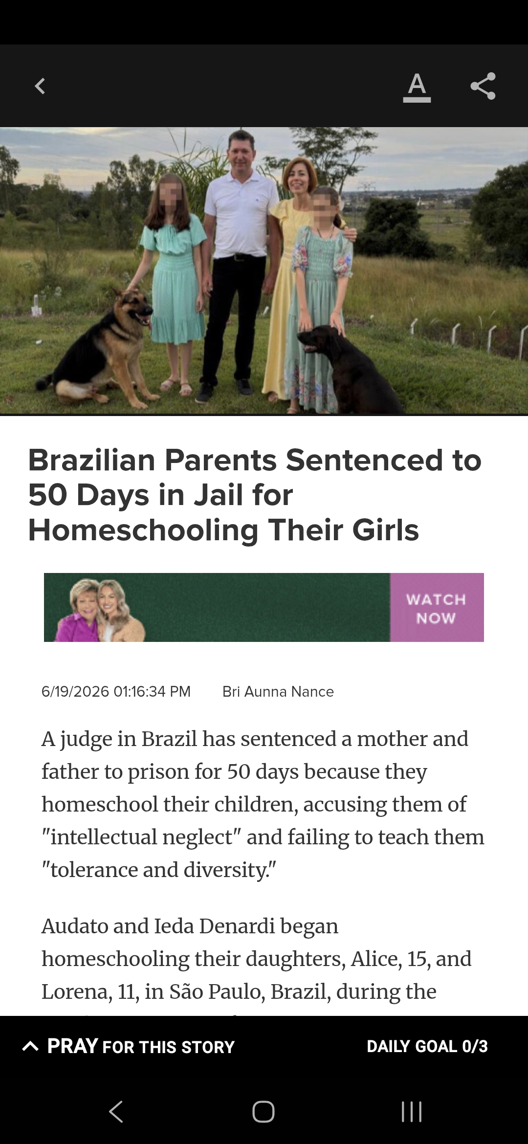 Brazilian Parents Sentenced to 50 Days in Jail for Homeschooling Their Girls