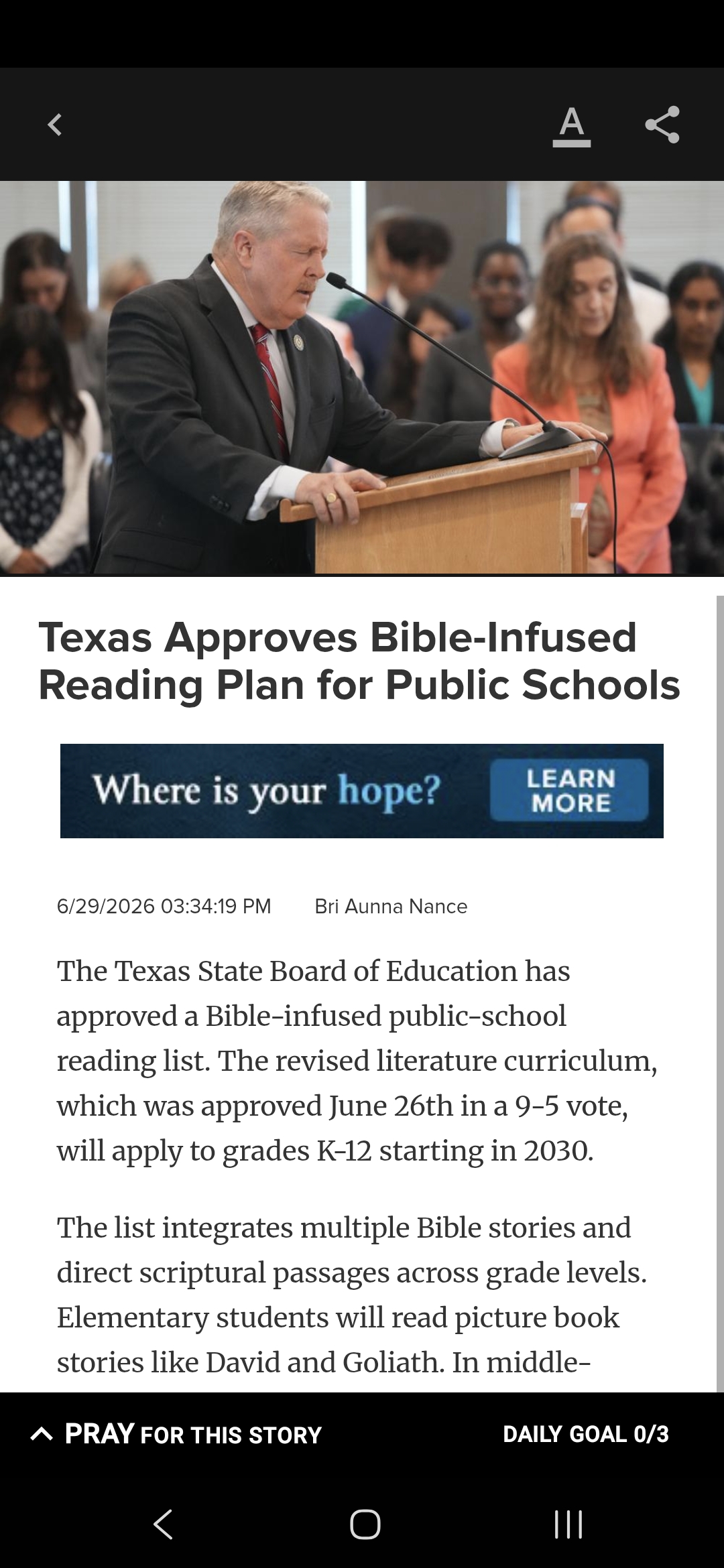 Texas Approves Bible-Infused Reading Plan for Public Schools