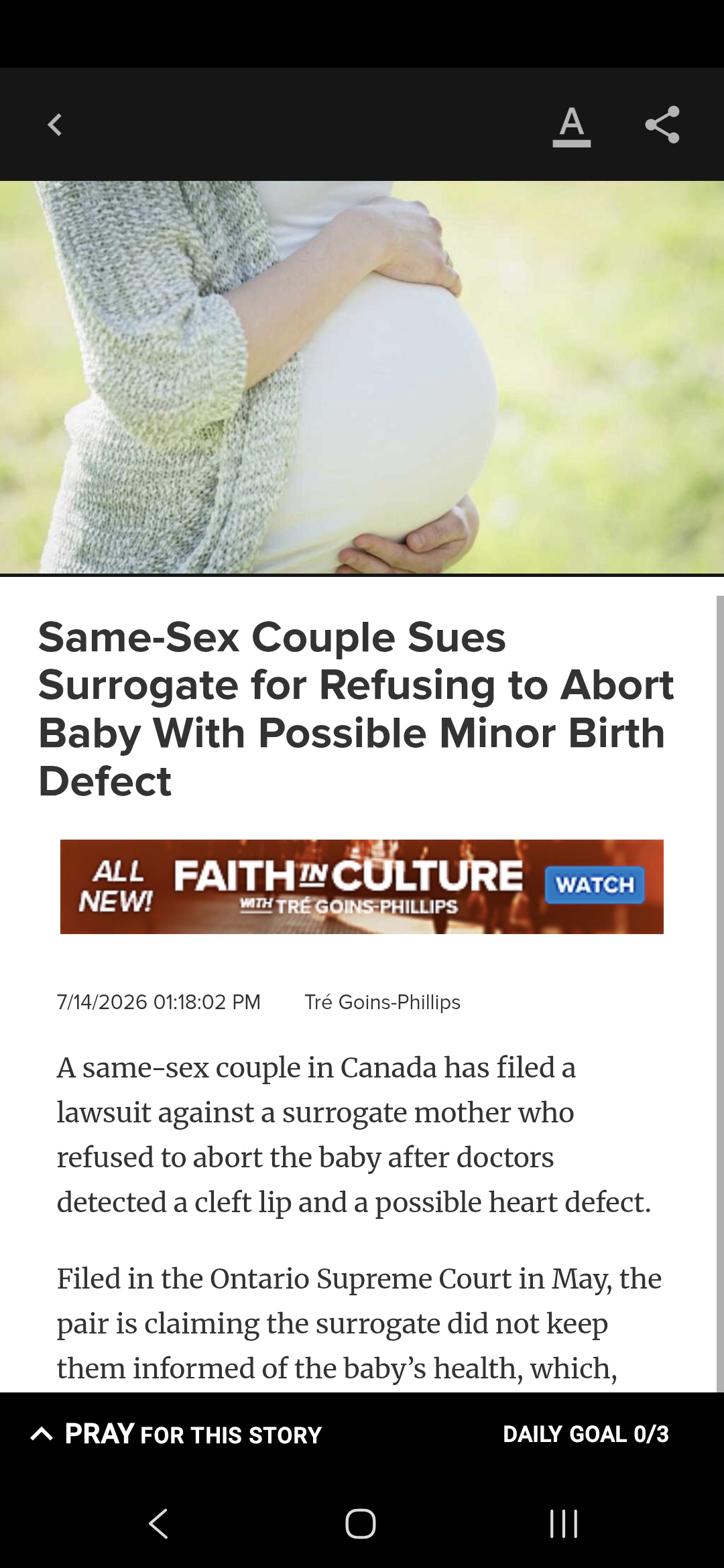 Same-Sex Couple Sues Surrogate for Refusing to Abort Baby With Possible Minor Birth Defect