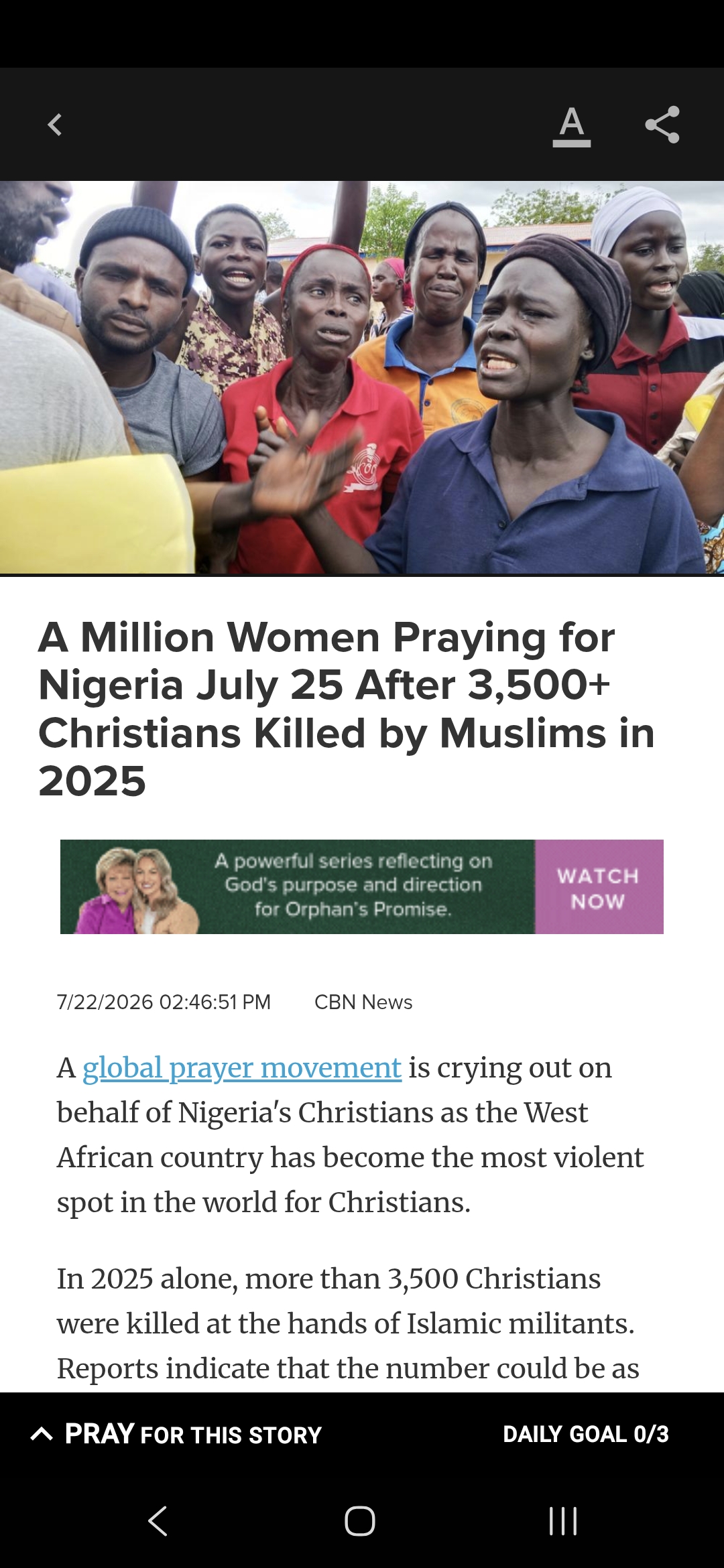 A Million Women Praying for Nigeria July 25 After 3,500+ Christians Killed by Muslims in 2025