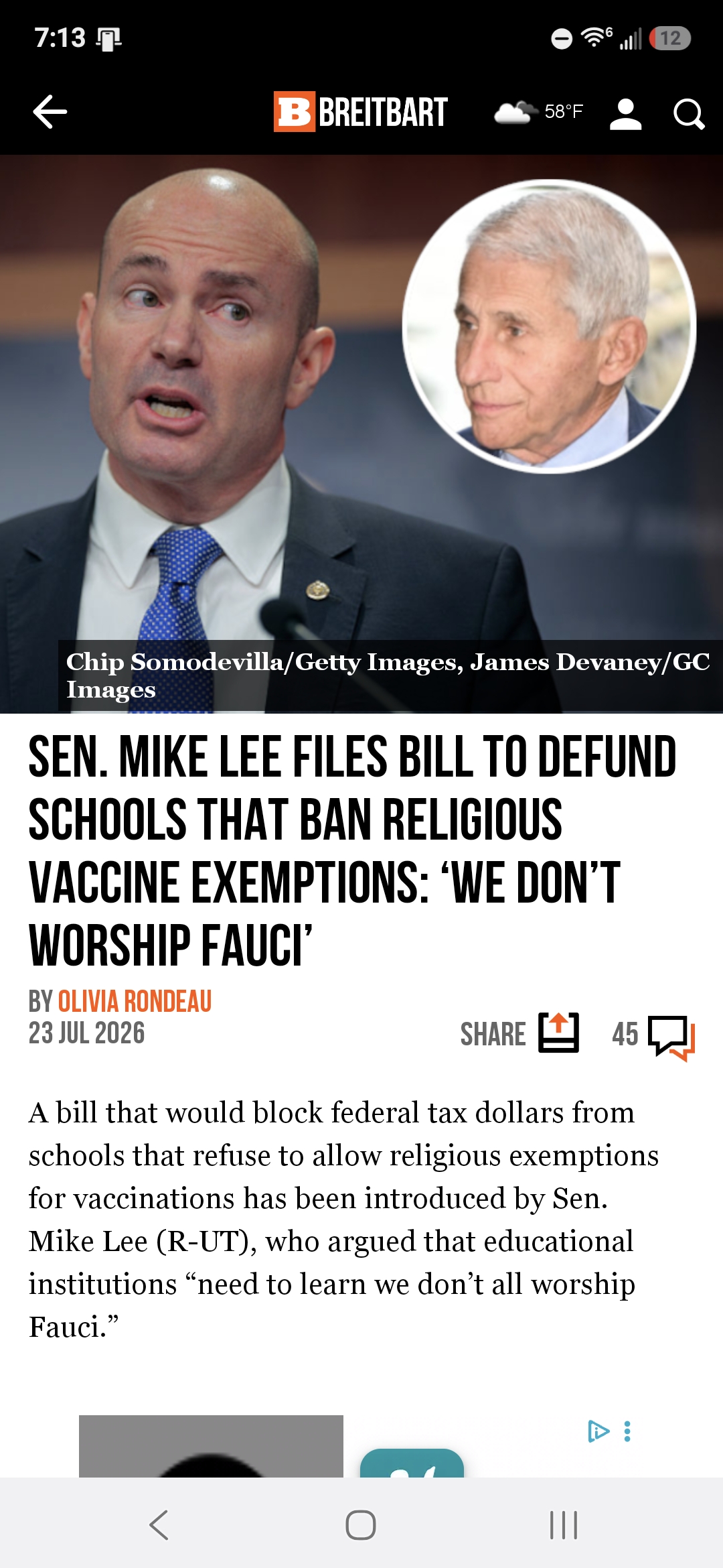 Sen. Mike Lee Files Bill to Defund Schools that Ban Religious Vaccine Exemptions: &lsquo;We Don&rsquo;t Worship Fauci&rsquo;