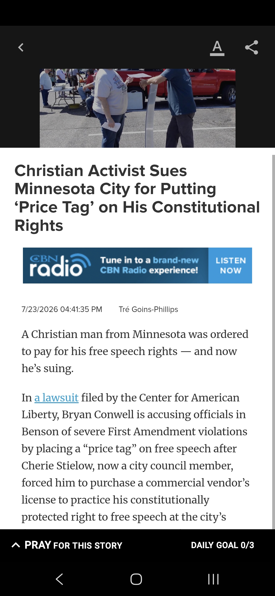 Christian Activist Sues Minnesota City for Putting &lsquo;Price Tag&rsquo; on His Constitutional Rights