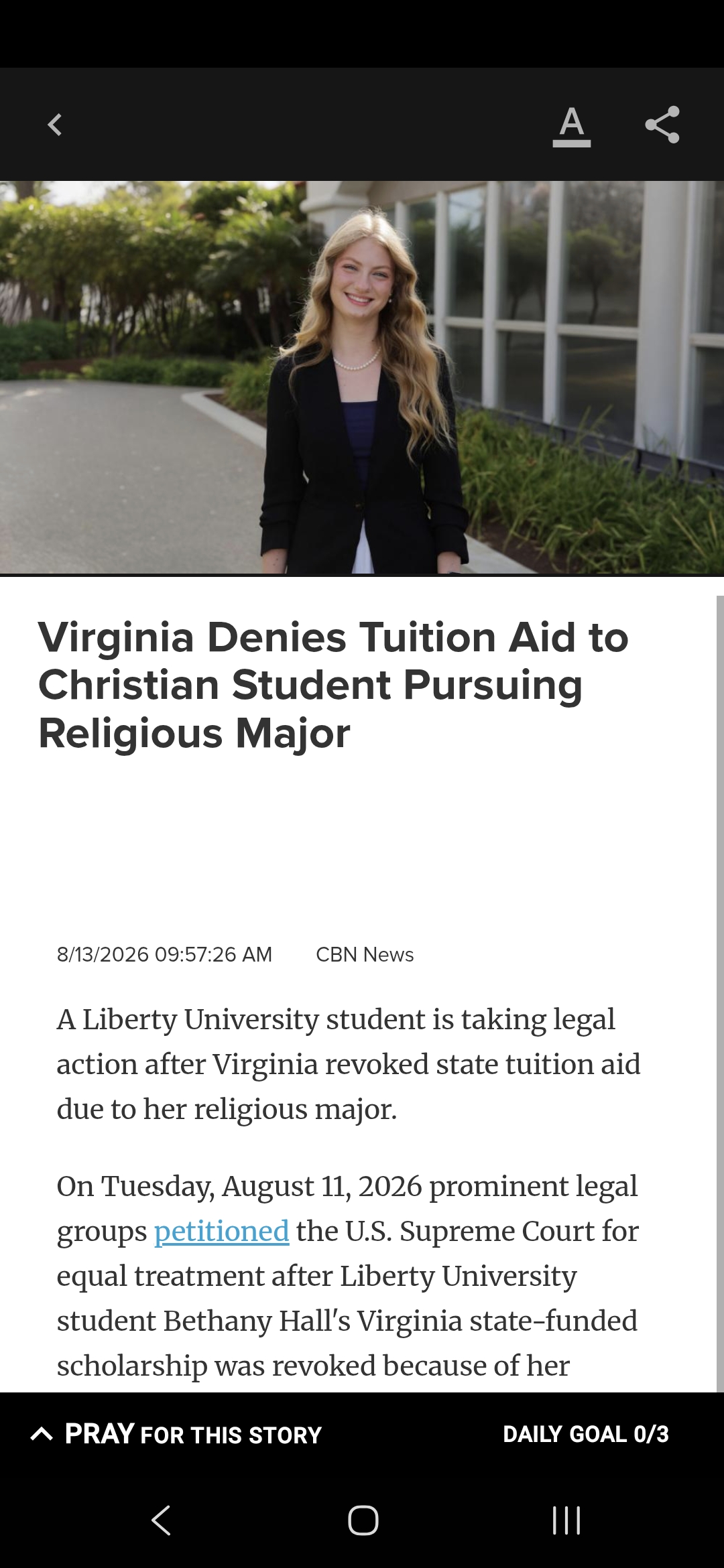Virginia Denies Tuition Aid to Christian Student Pursuing Religious Major