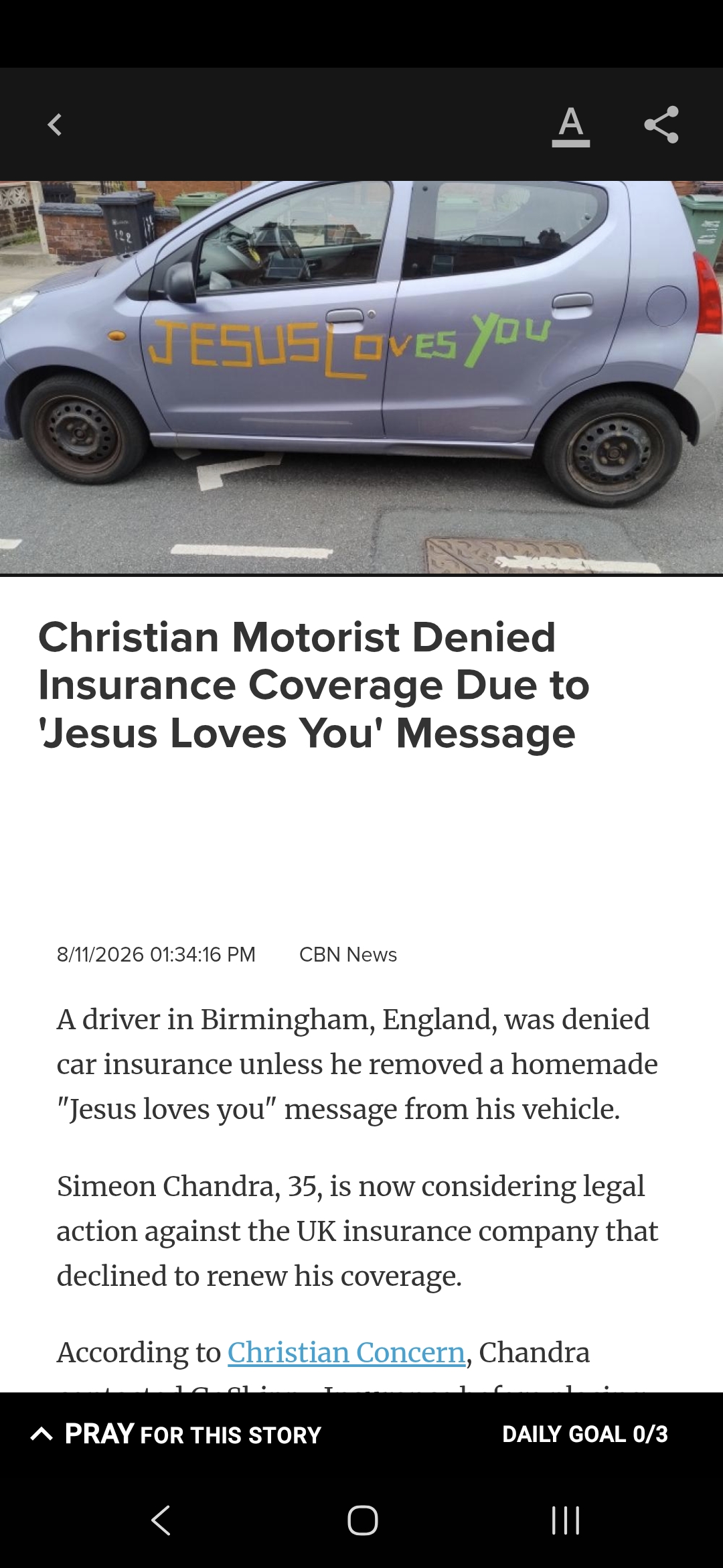 Christian Motorist Denied Insurance Coverage Due to ‘Jesus Loves You’ Message