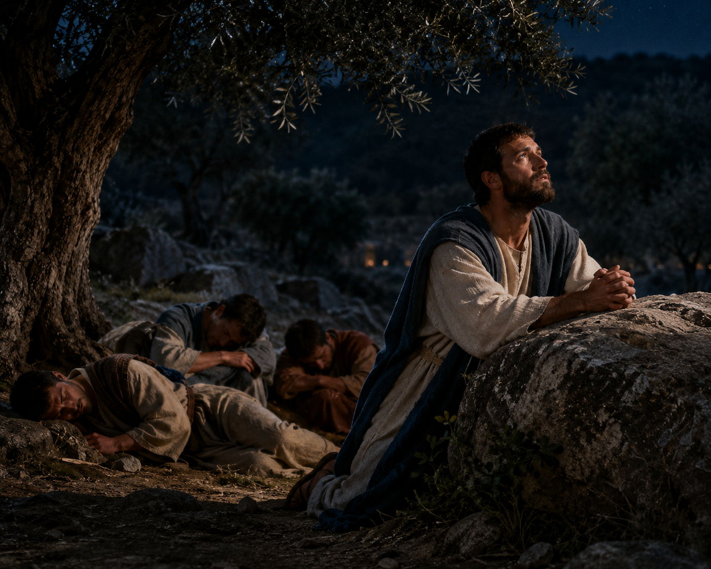 Praying in the olive grove