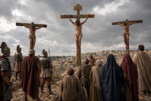 Crucifixion on a rocky hilltop