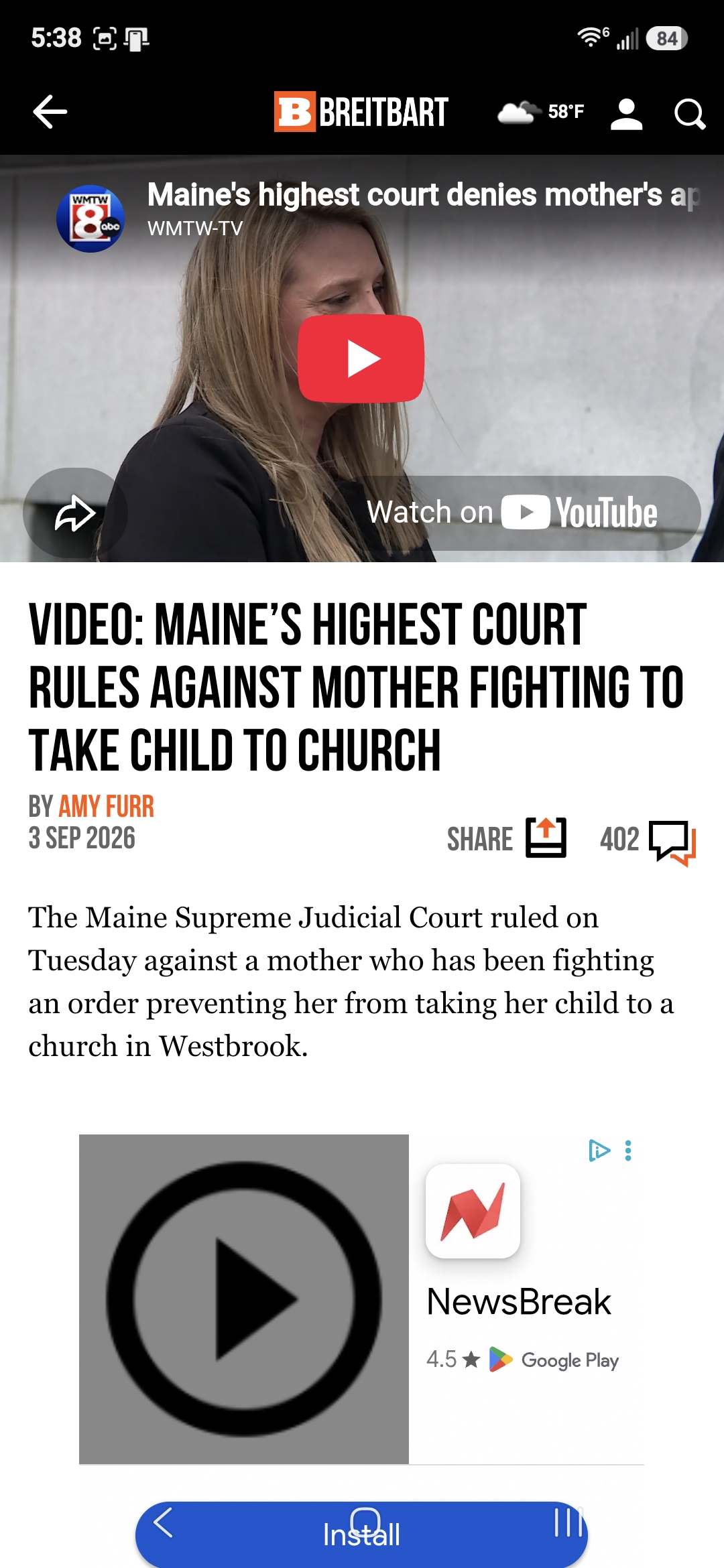 Maine&rsquo;s Highest Court Rules Against Mother Fighting to Take Child to Church