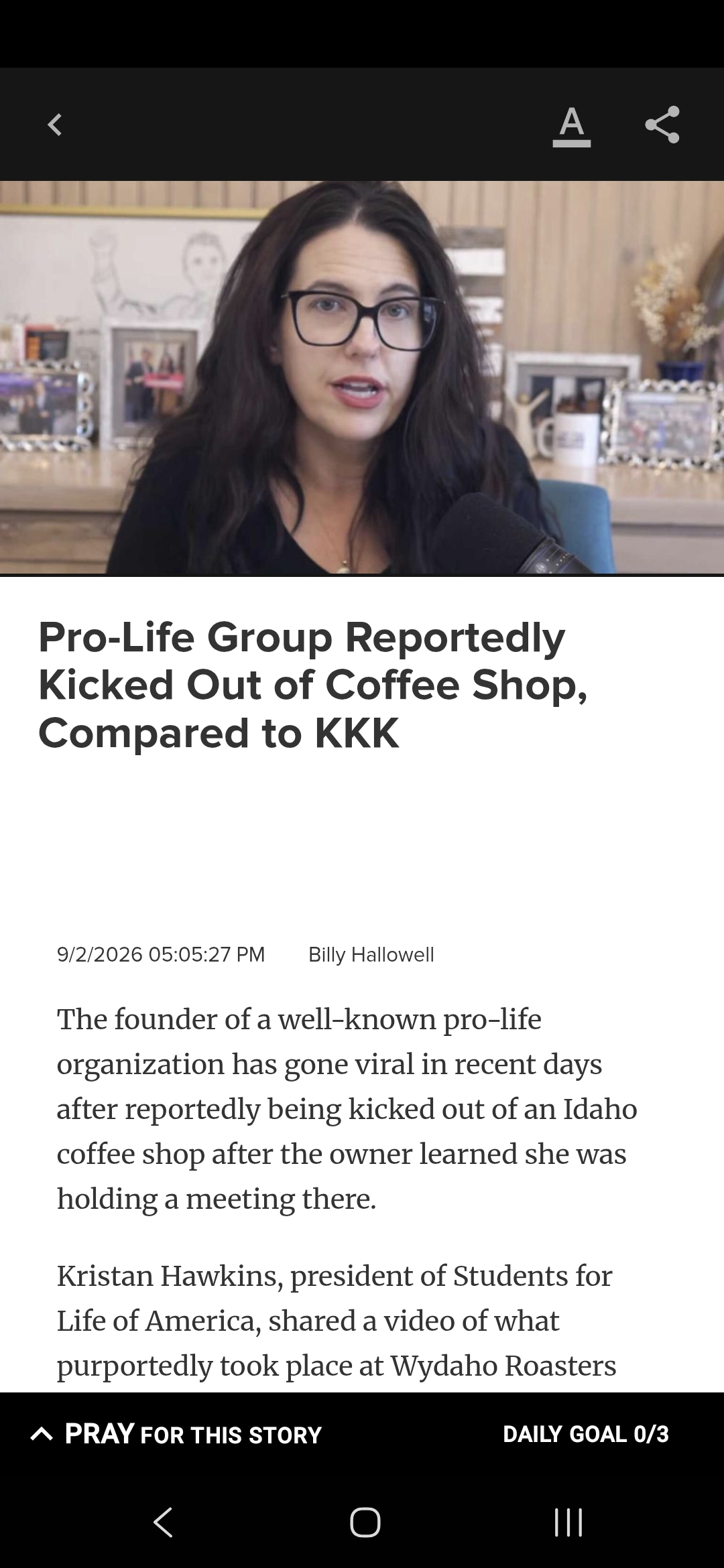 Pro-Life Group Reportedly Kicked Out of Coffee Shop, Compared to KKK