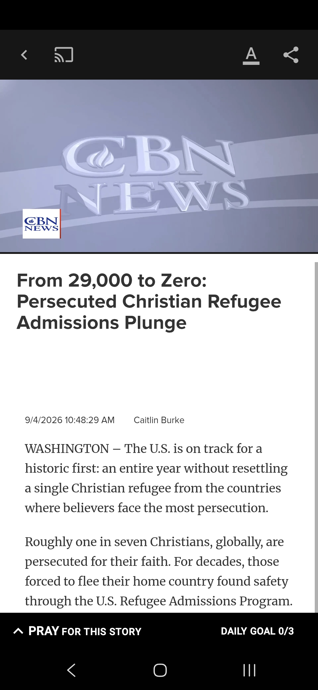 From 29,000 to Zero: Persecuted Christian Refugee Admissions Plunge