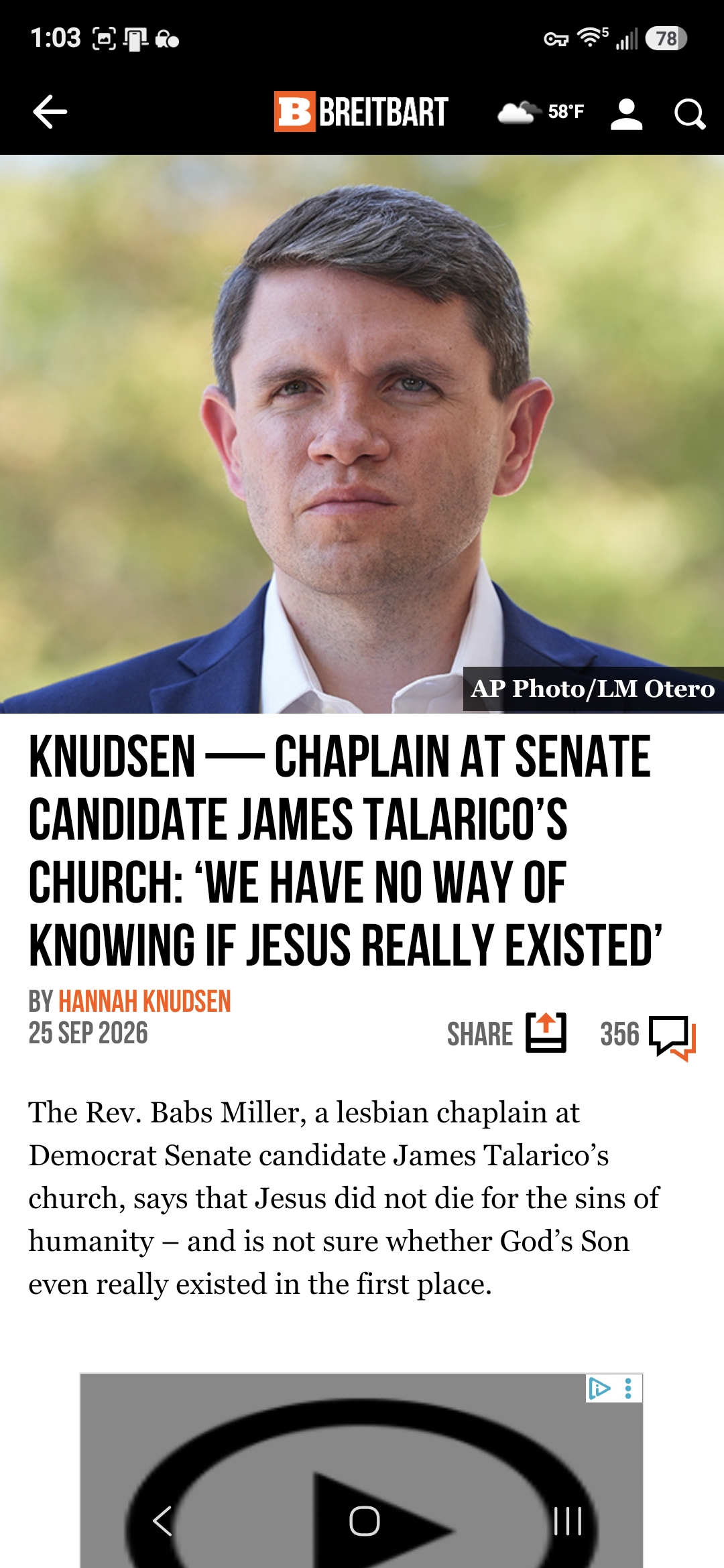 Knudsen &mdash; Chaplain at Senate Candidate James Talarico&rsquo;s Church: &lsquo;We Have No Way of Knowing If Jesus Really Existed&rsquo;