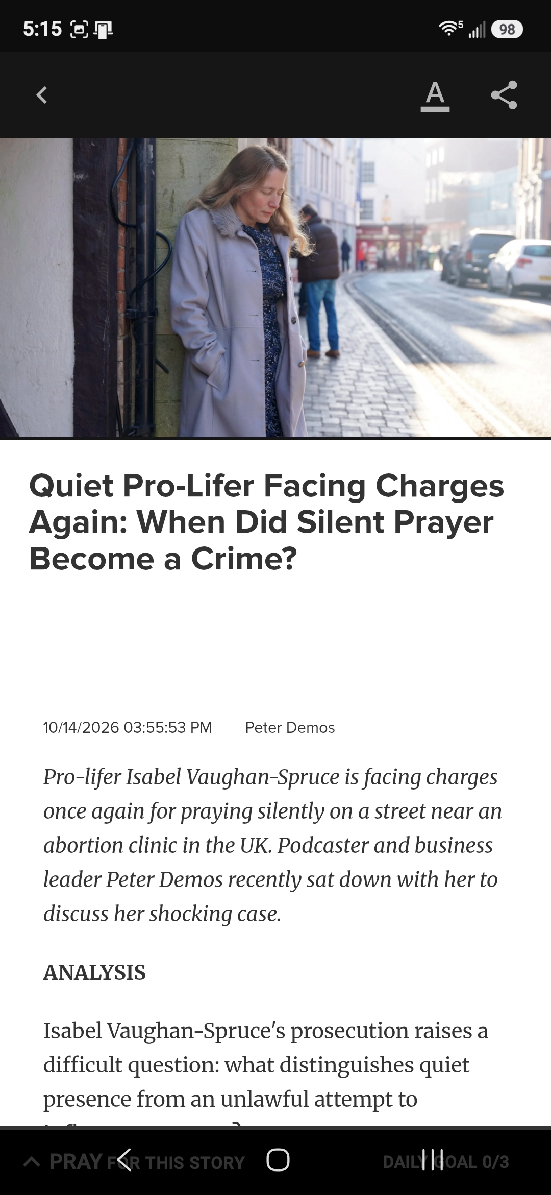 Quiet Pro-Lifer Facing Charges Again: When Did Silent Prayer Become a Crime?