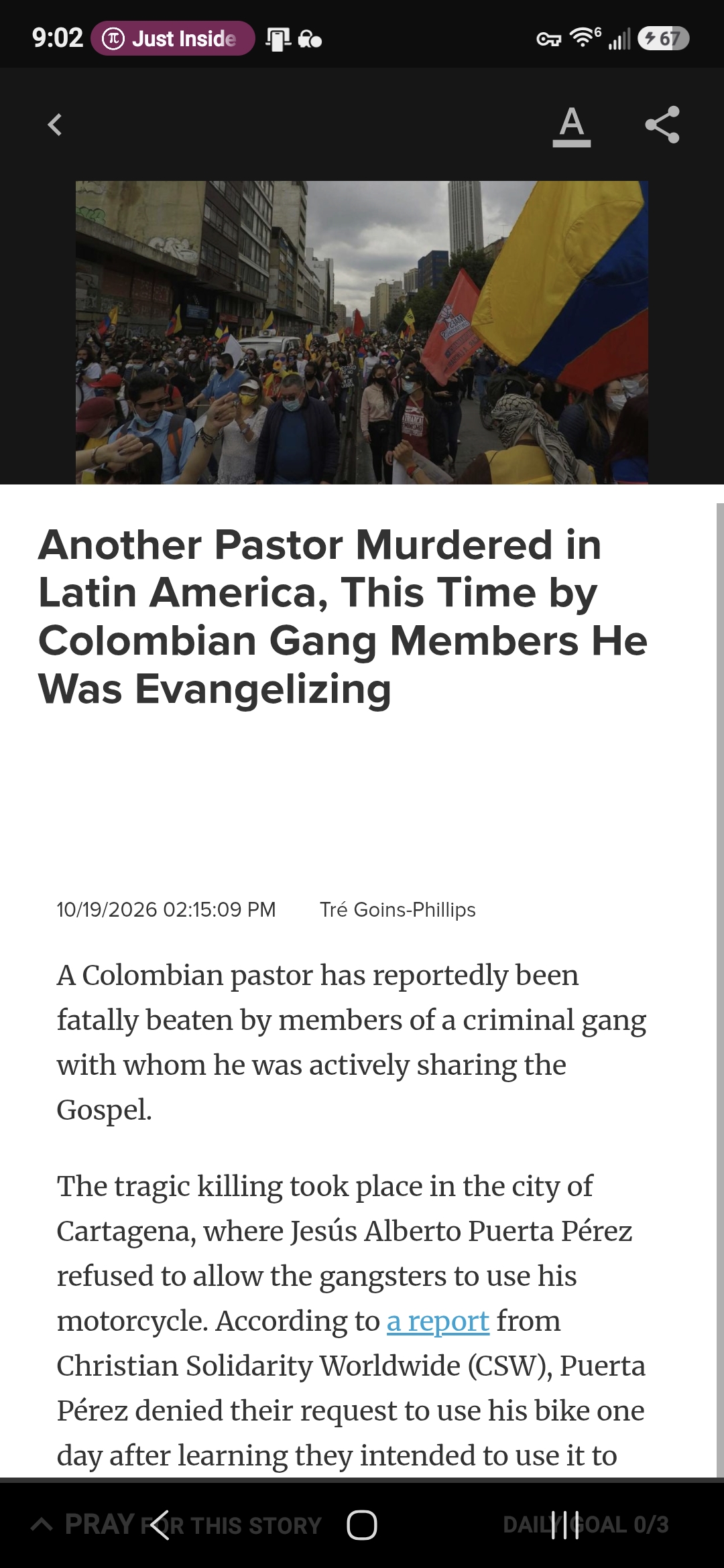 Another Pastor Murdered in Latin America, This Time by Colombian Gang Members He Was Evangelizing