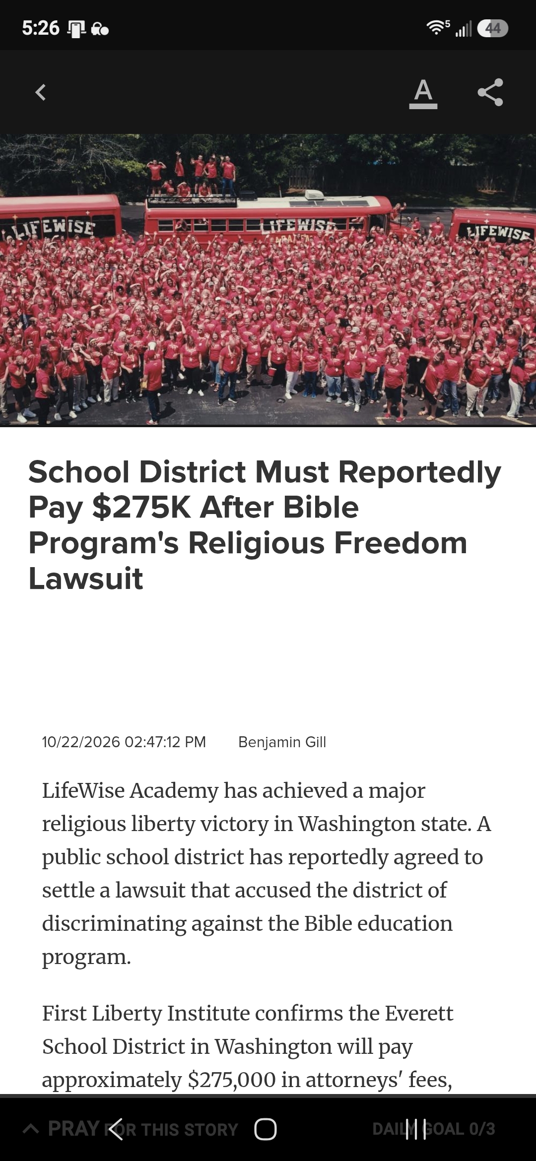 School District Must Reportedly Pay $275K After Bible Program’s Religious Freedom Lawsuit